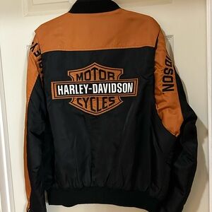 VTG Harley Davidson Orange Black Bomber Jacket Nylon Mesh Lined Men’s Size L